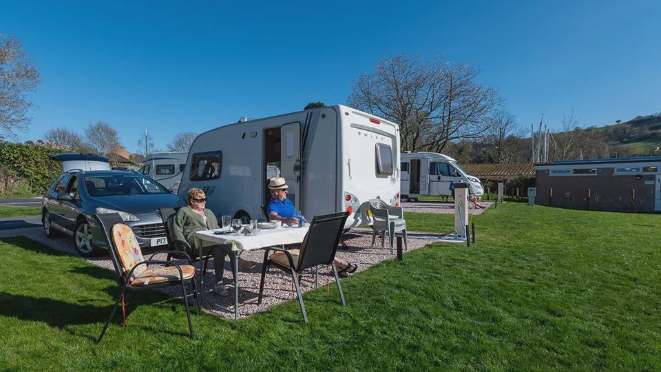 Motorhome and awning on the grass