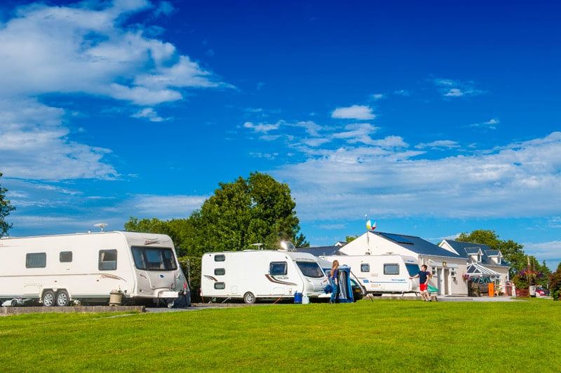 Touring caravans on the grass
