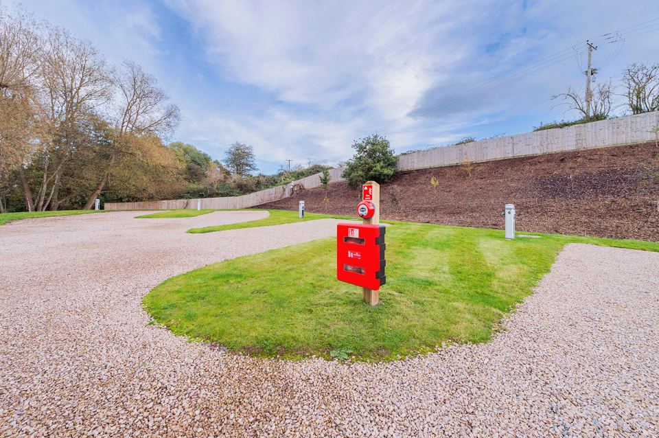 Gravel pitch with services post