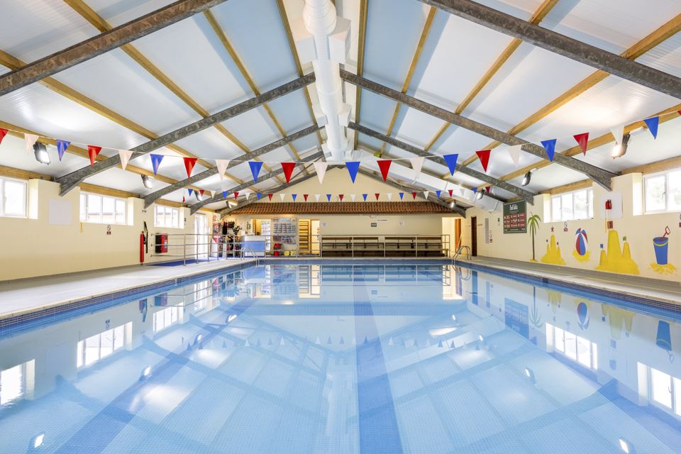 Indoor pool with bunting