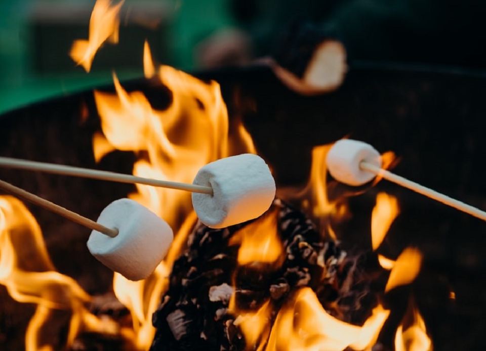 Toasting marshmallows on a fire