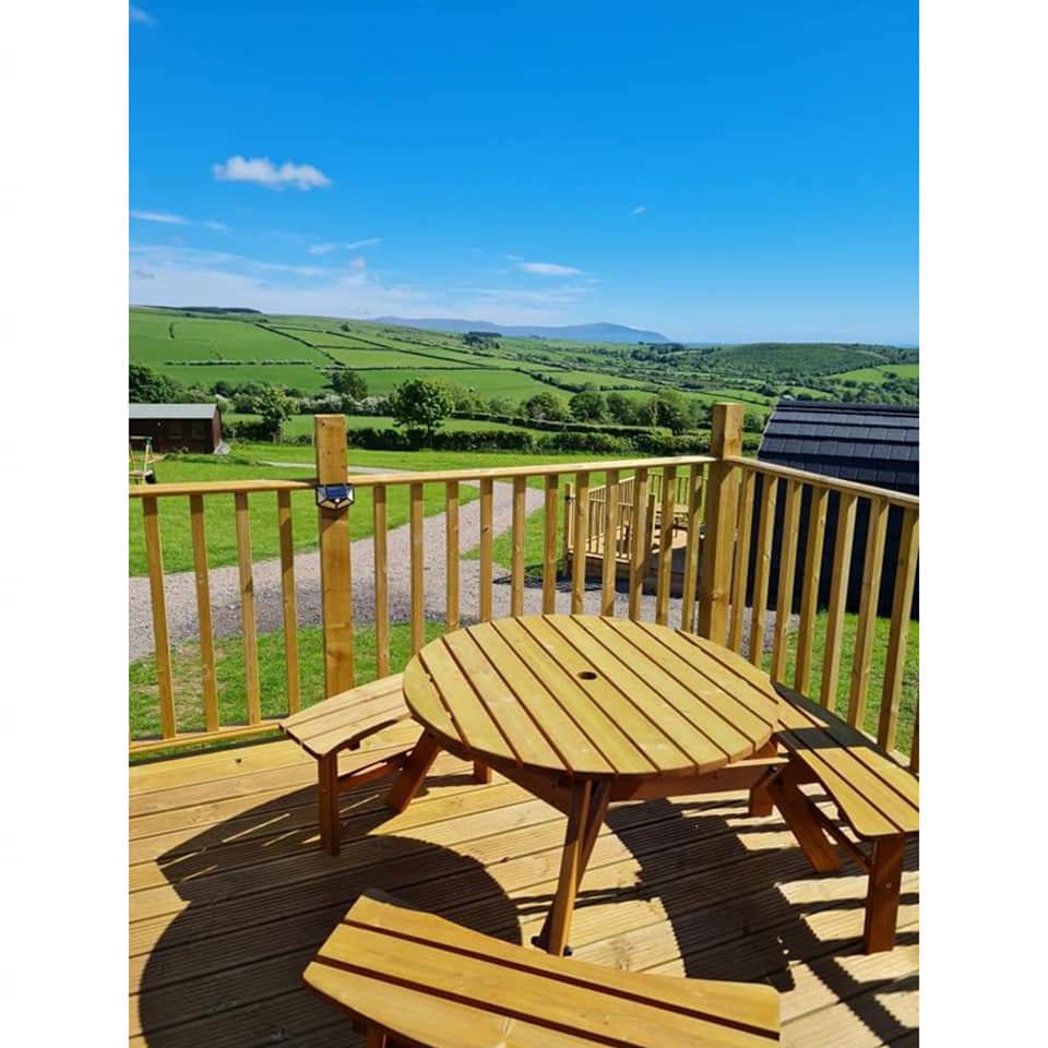 Decking with picnic table and view