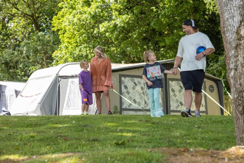 Touring caravan on grass