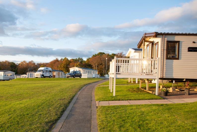 Caravans on the park at sunset