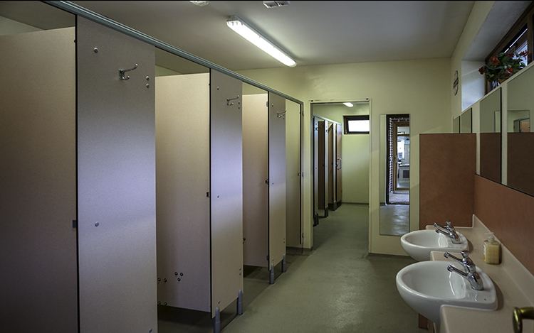 Inside the shower block
