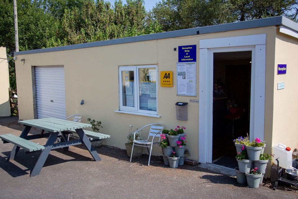 Reception building with picnic bench
