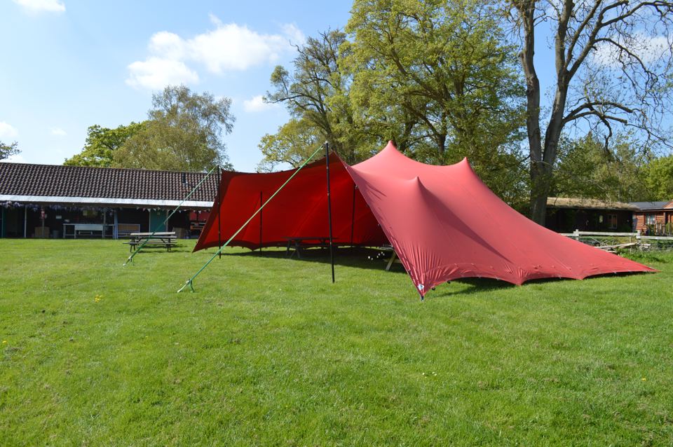 Red canopy beside the communal area
