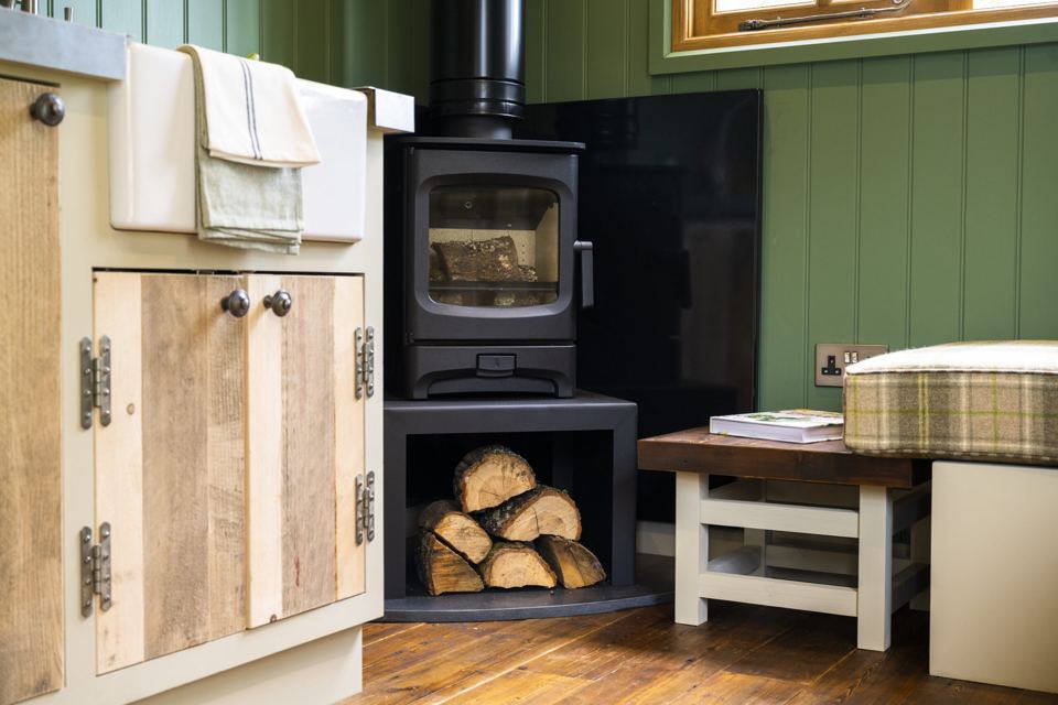 Log burner in the hut