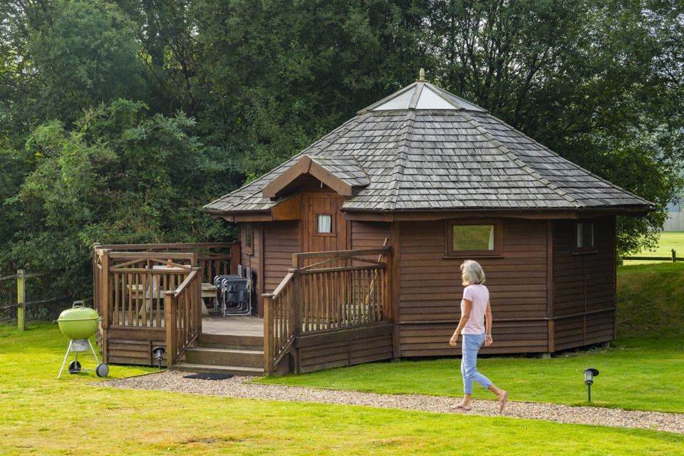 Hexagonal cabin and barbecue