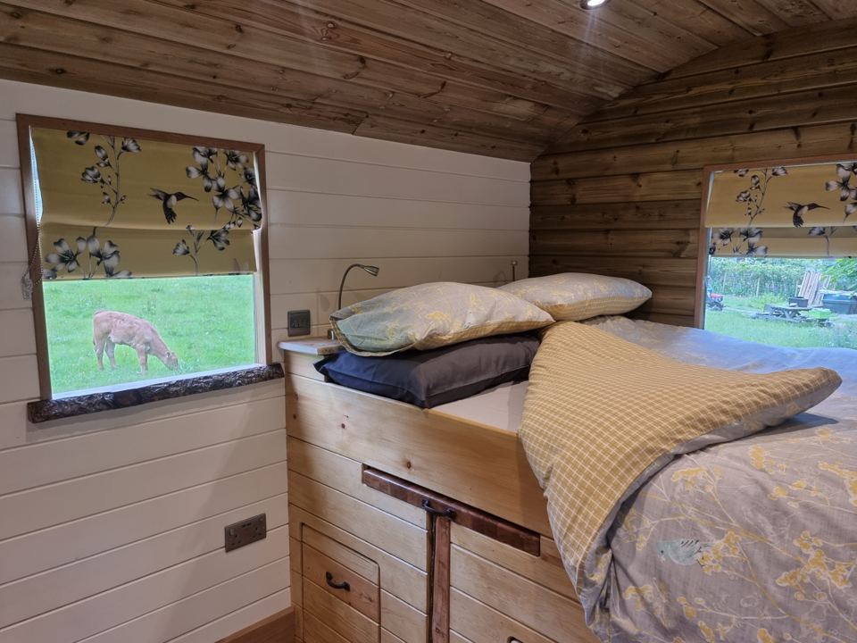 Bed inside the shepherd's hut