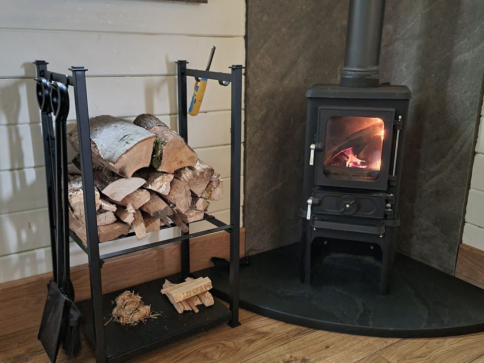 Wood burner inside the hut