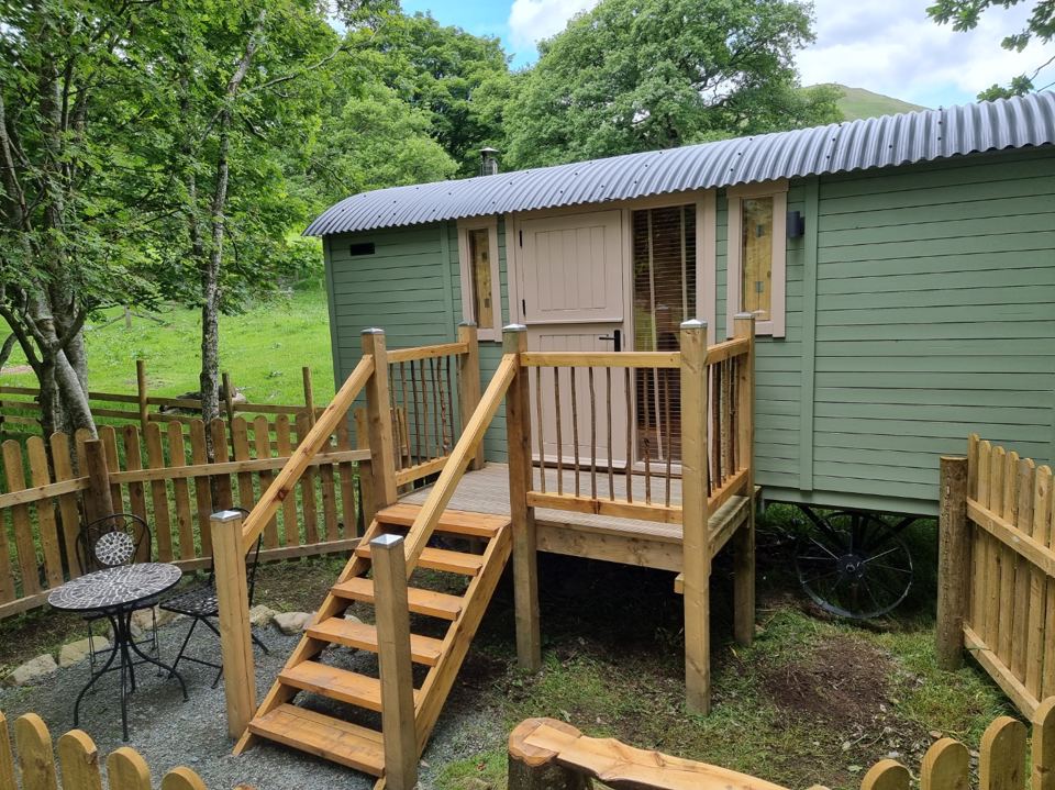 Shepherd's hut with timber steps