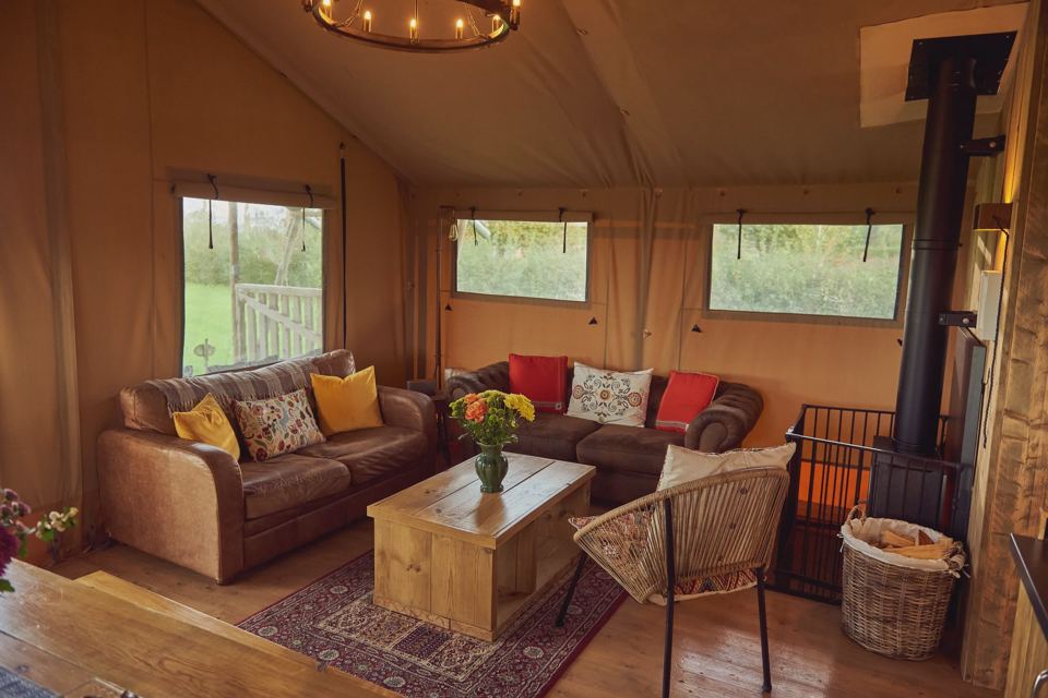 Living room with log burner