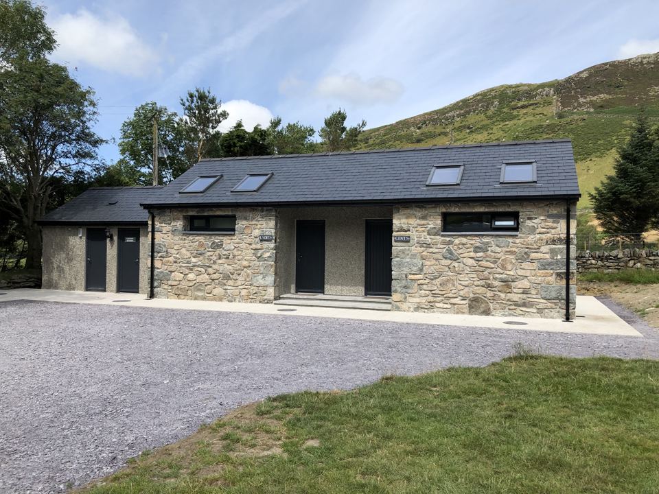 Stone-built toilet and shower block