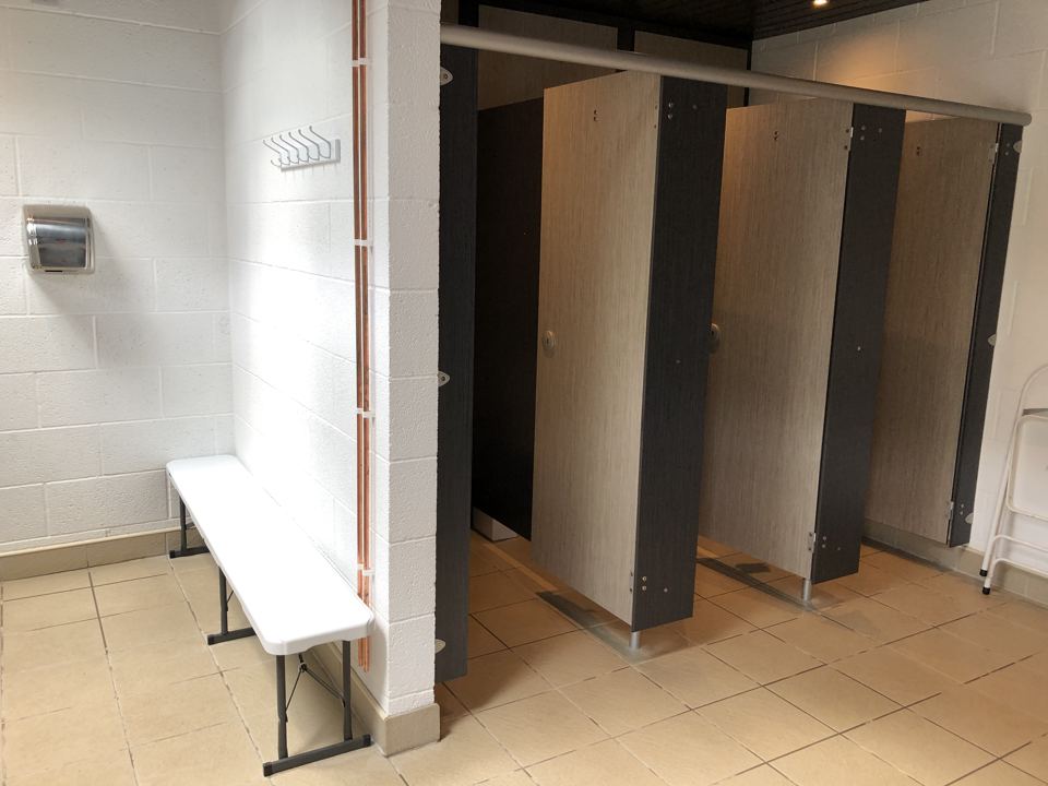 Toilet cubicles in the block