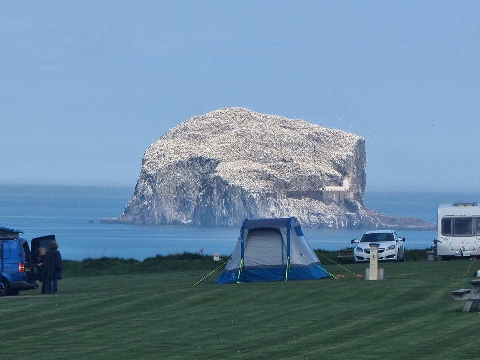 Tent pitch facing Bass Rock