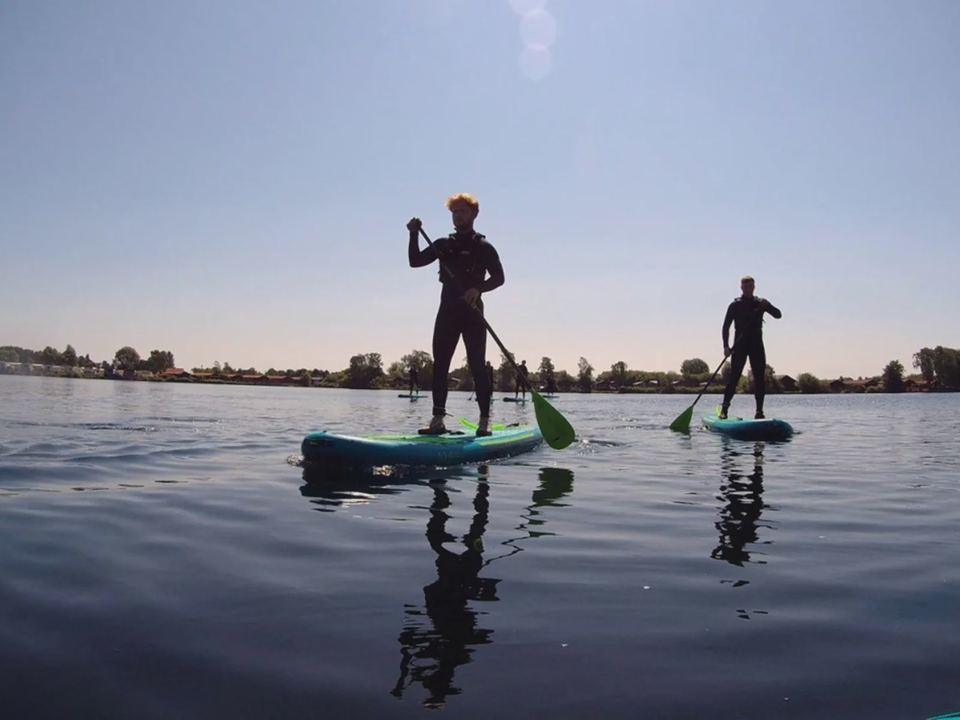 Paddleboarding at dusk