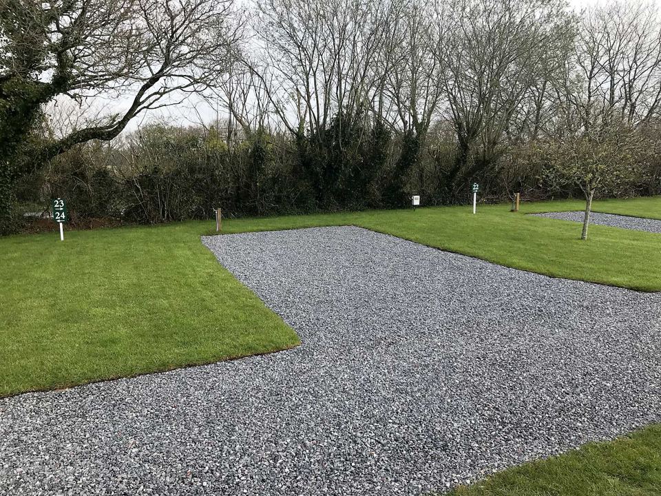 Gravel pitch between the lawns
