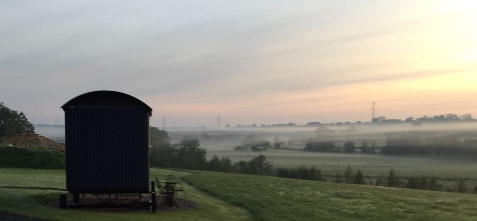 Hut in the misty field