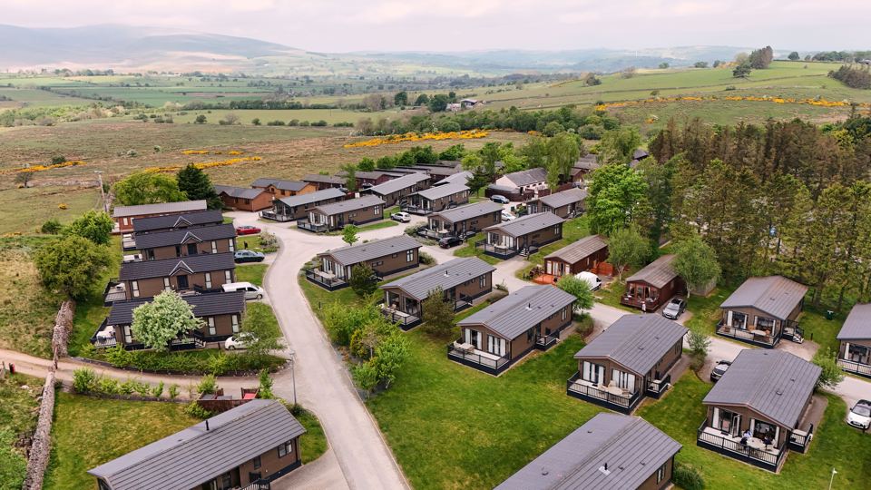 Aerial view of the lodges on the hill