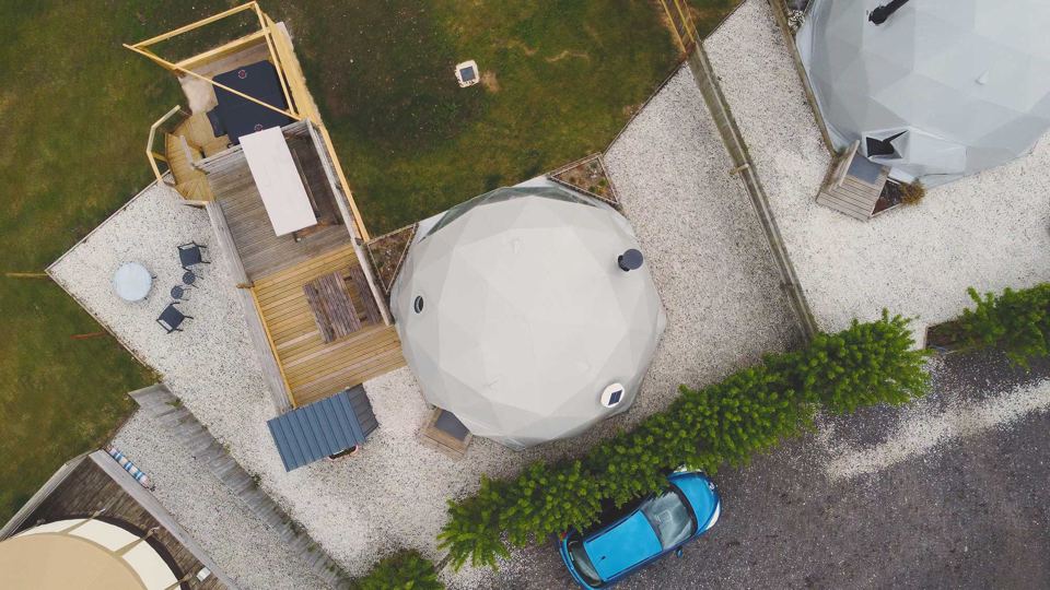 Domes and cabin from above