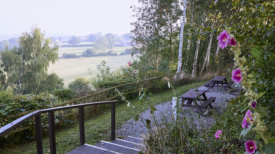 Seating area looking over the valley