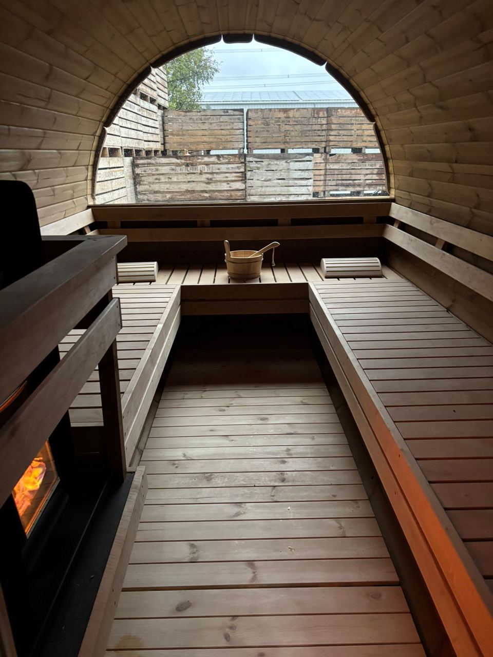 Inside a wooden pod