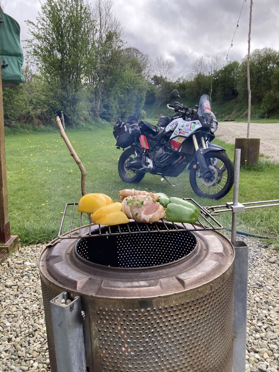 Fire pit used as a barbecue