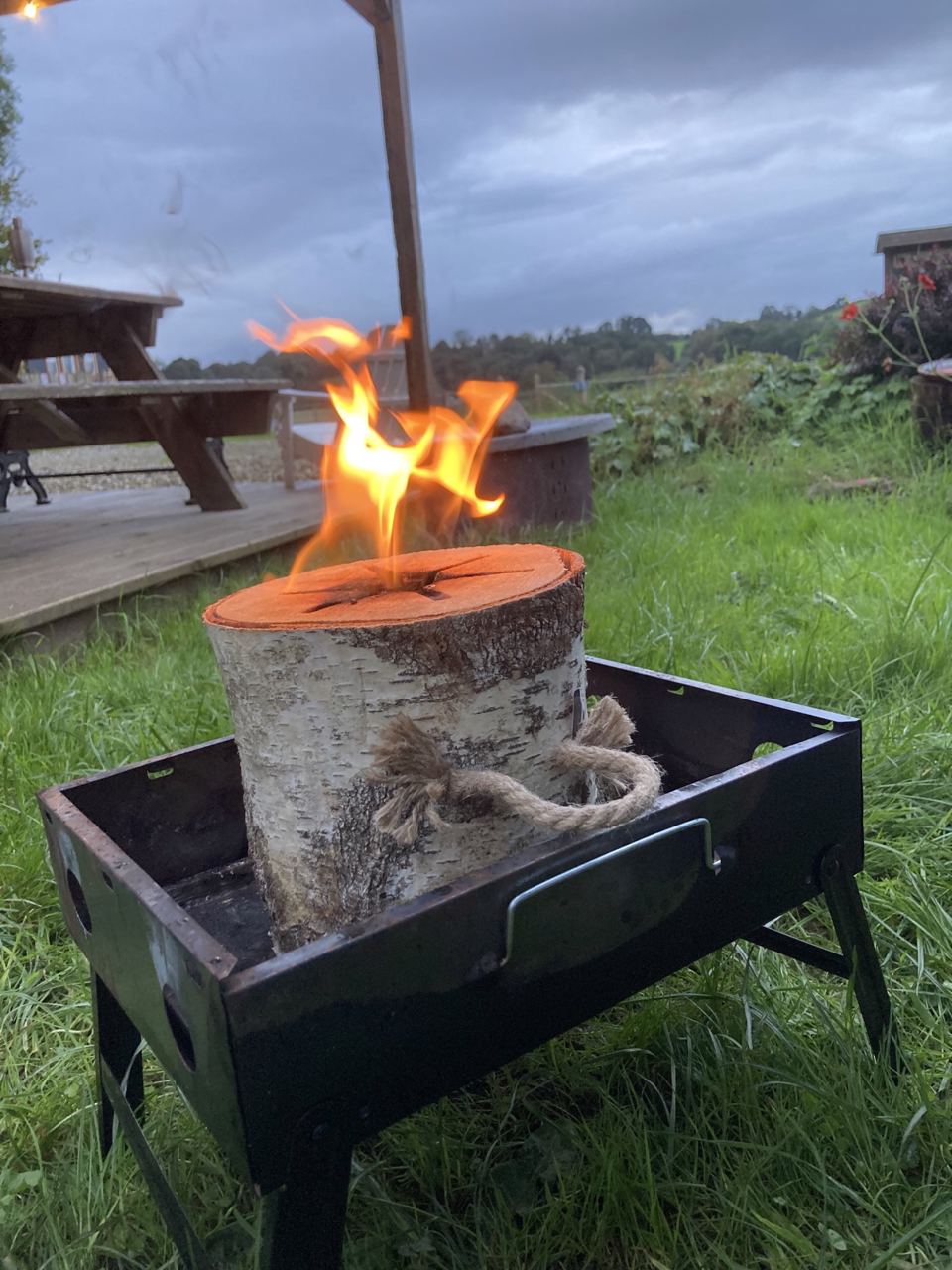Log burner on a fire stand