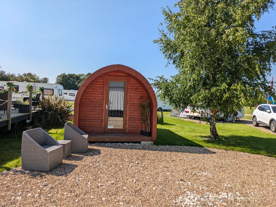 Glamping pod with seating