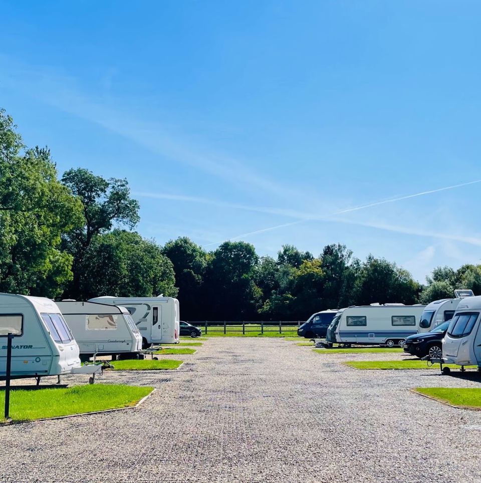 Caravans on the gravel pitches
