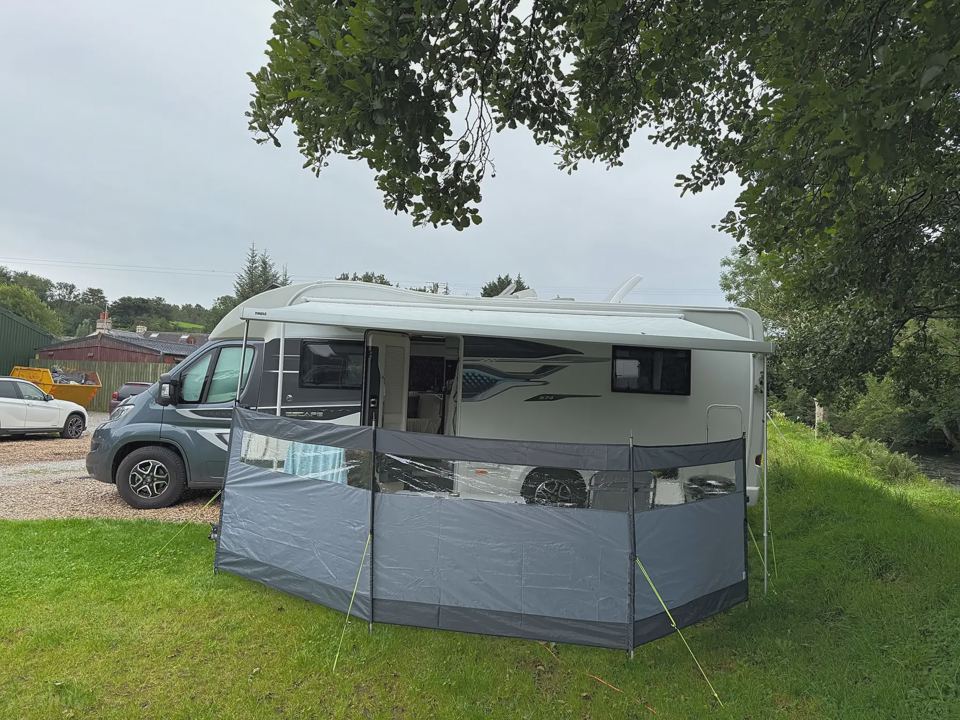 Motorhome awning on the grass