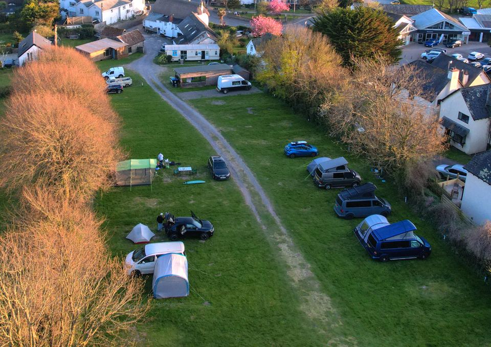 Aerial view of the campsite field