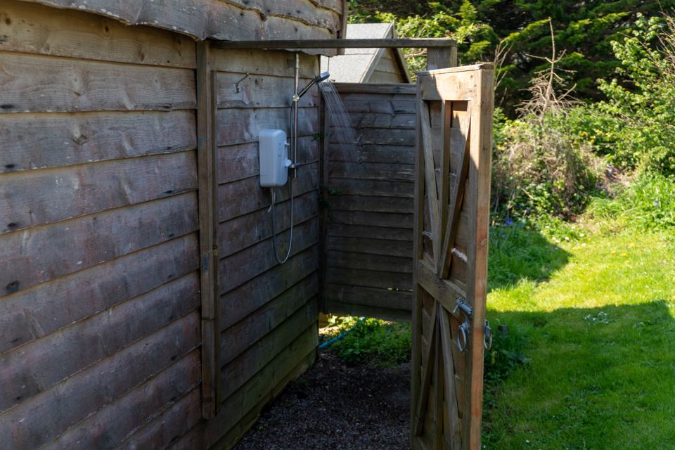 Wooden shower or toilet enclosure