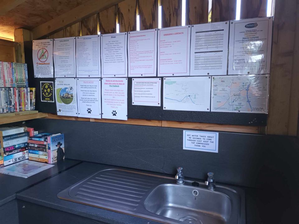 Washing-up area and noticeboard