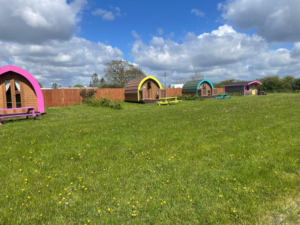 Row of glamping pods