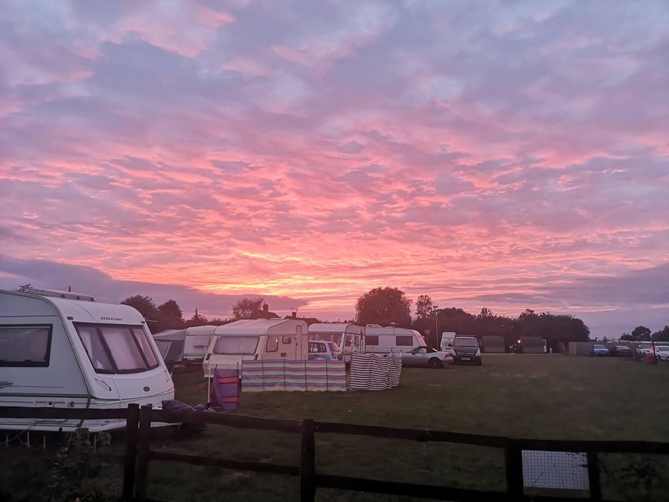 Touring field at sunset