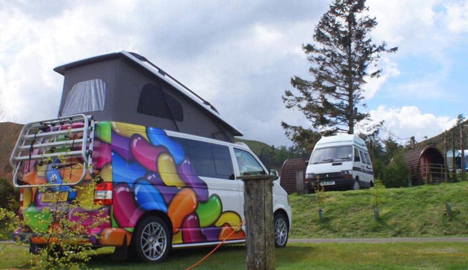 Painted campervan on the grass