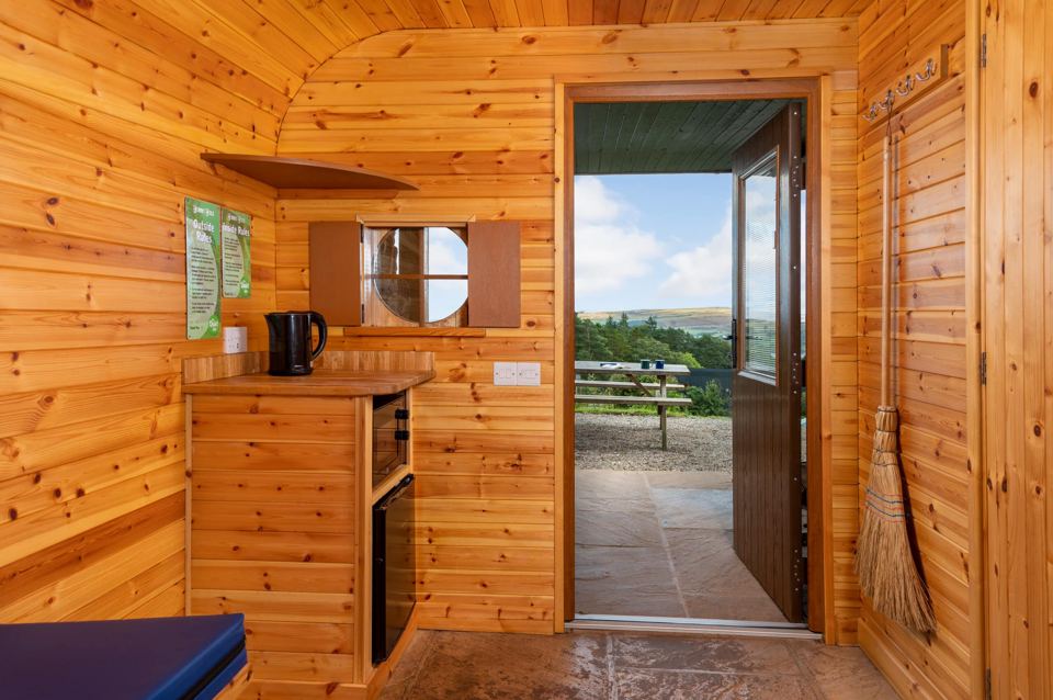Inside the timber pod