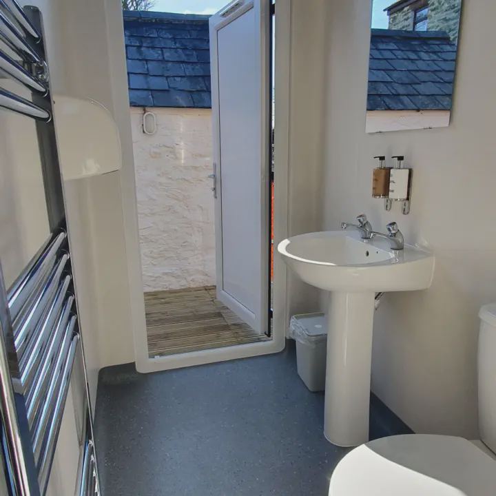 Inside a bathroom cubicle