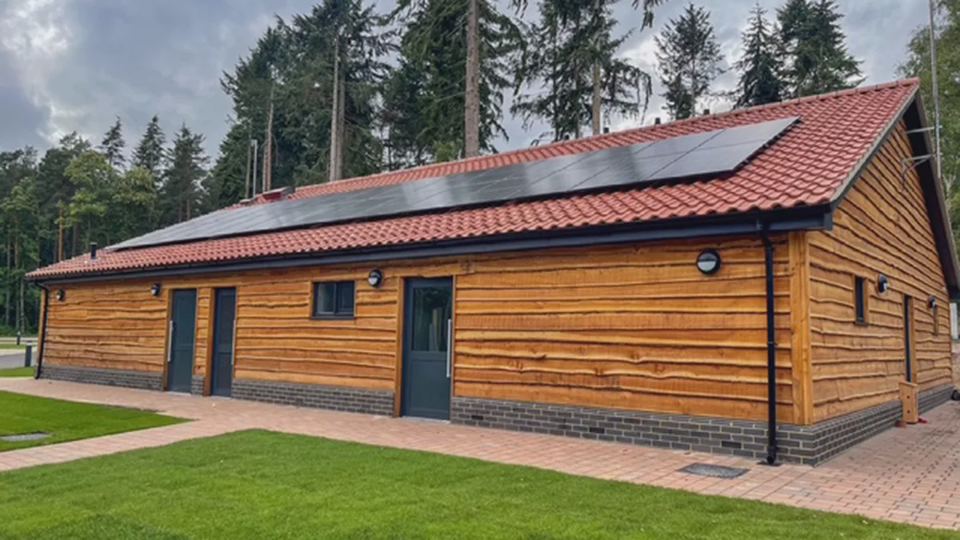 Timber-clad amenity block