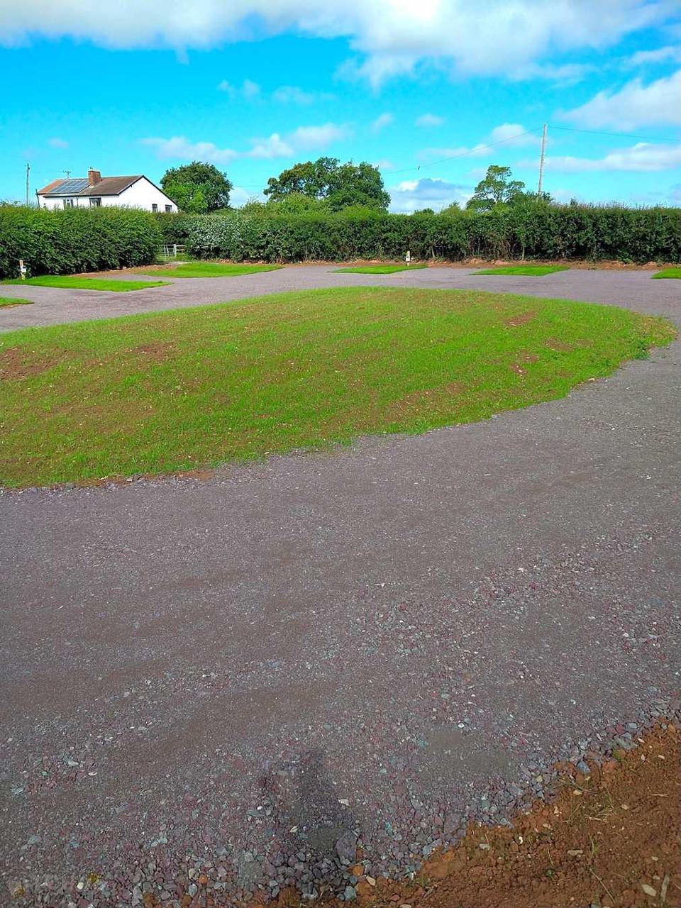 Gravel pitches and hedge
