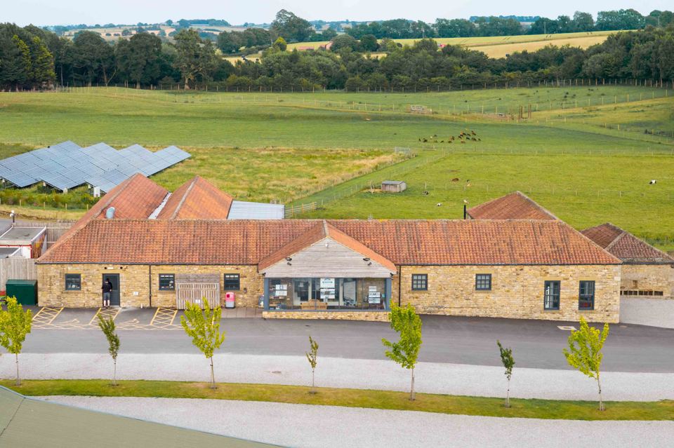 Farm centre buildings and fields