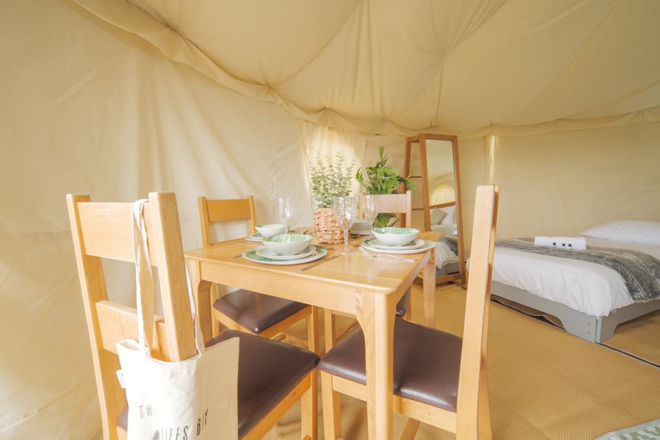 Dining table in a yurt