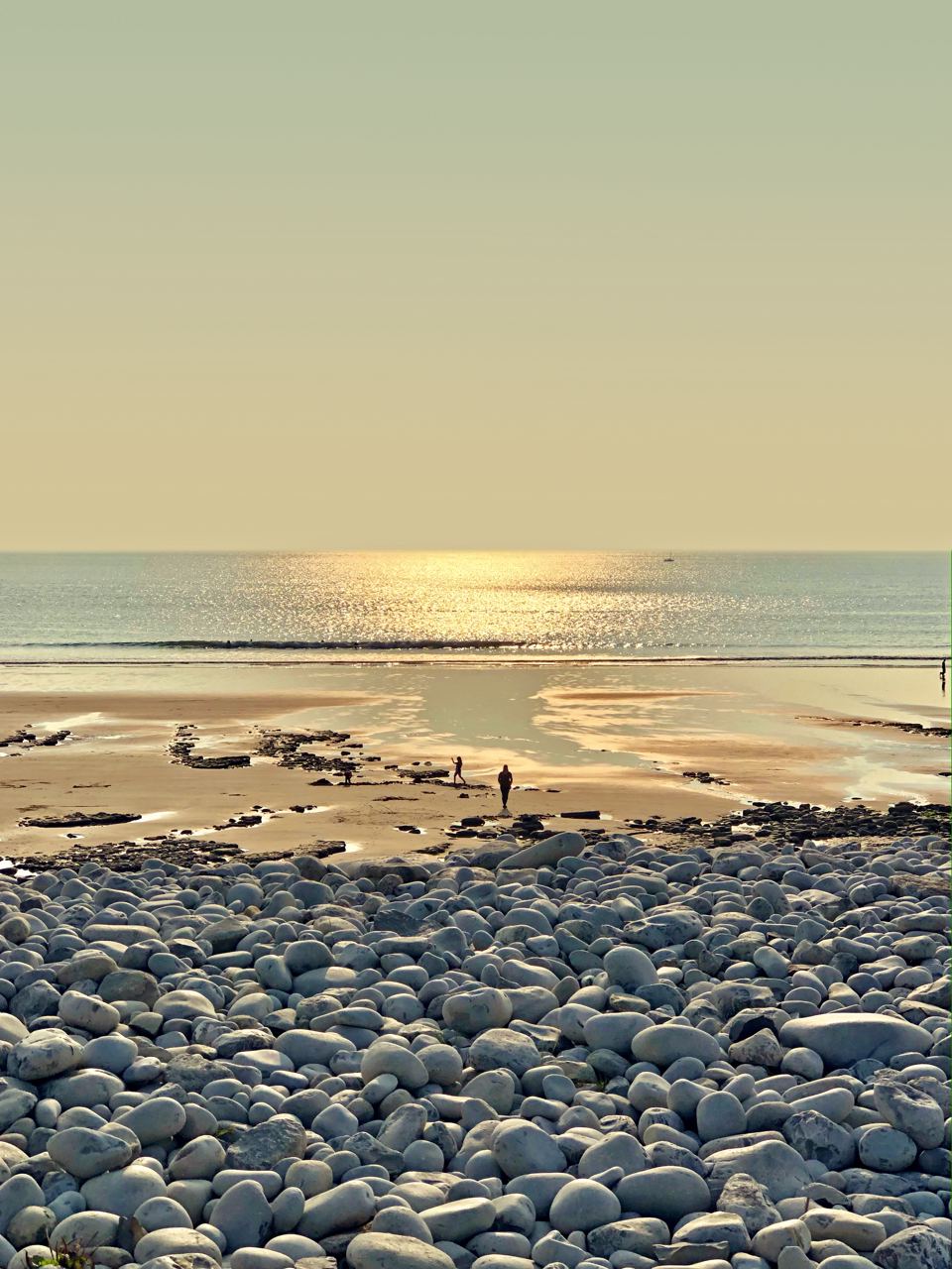 Pebble beach at low tide