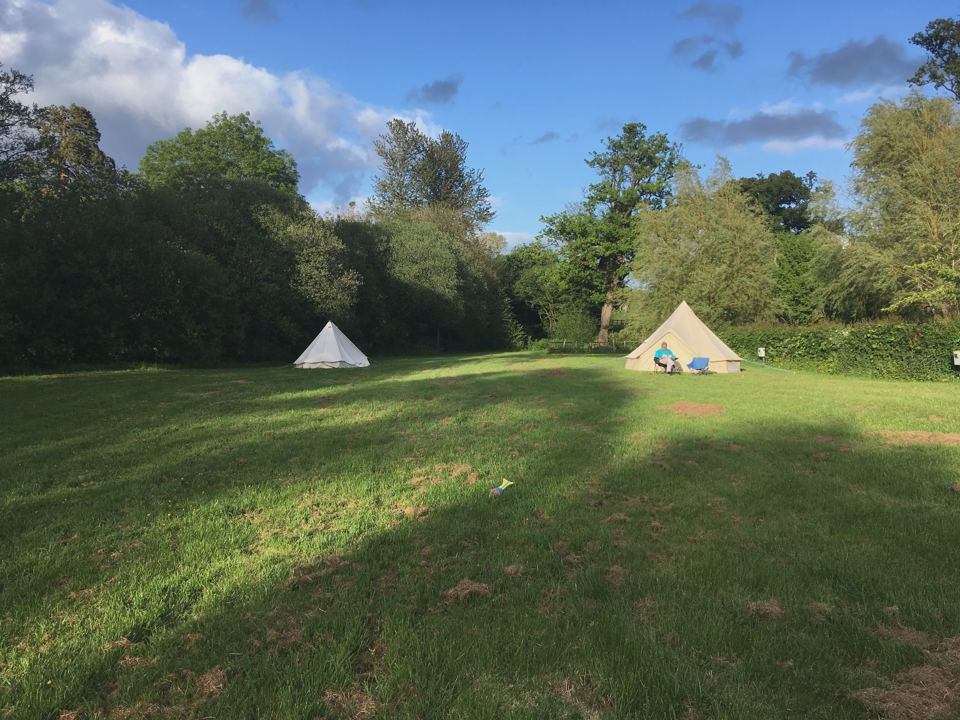 Bell tents in the big grass field