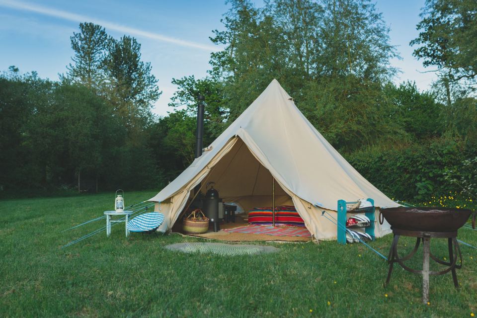 Bell tent by the fire pit