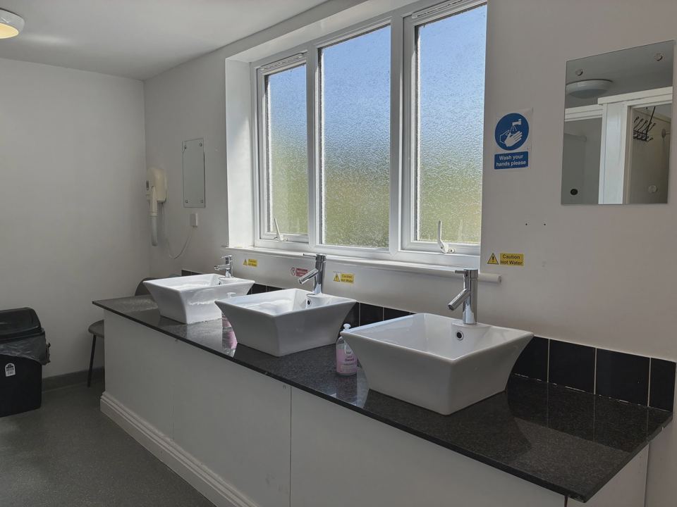 Washroom with basins and window