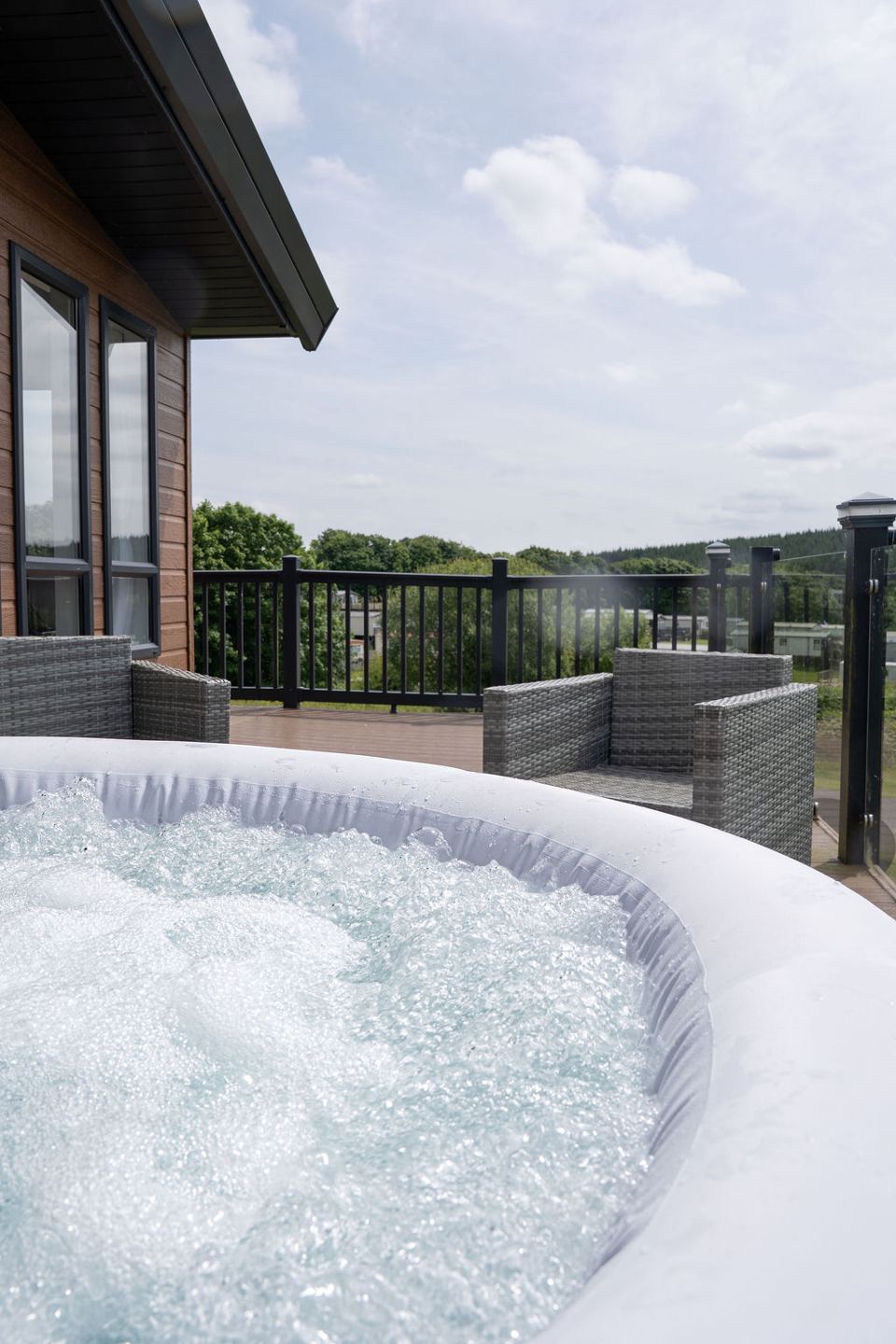Hot tub on a lodge deck
