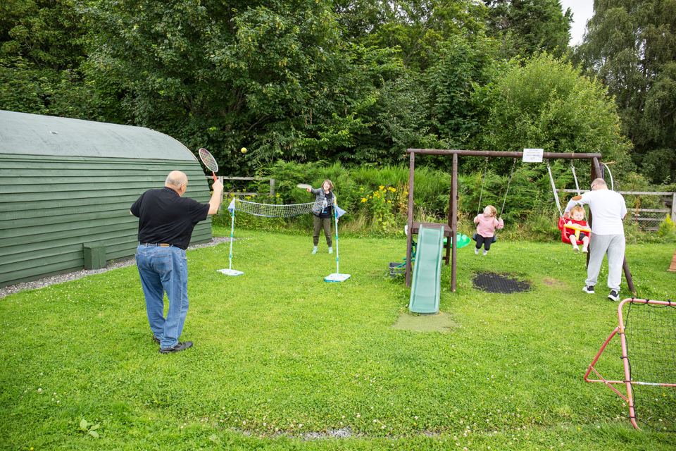 Play area beside the pods